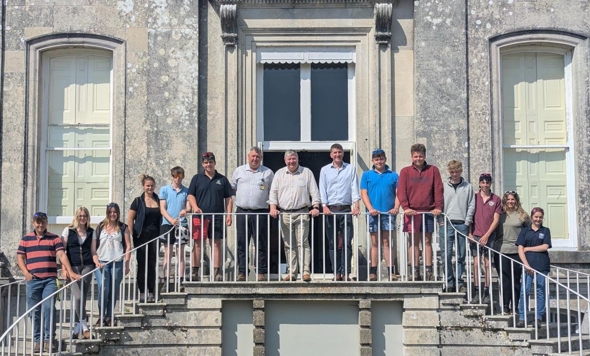 1. MPs Edward Morello and Alistair Carmichael, with Malcolm Hobbs, Land Based Engineering Teacher, and Agricultural students at Kingston Maurward College